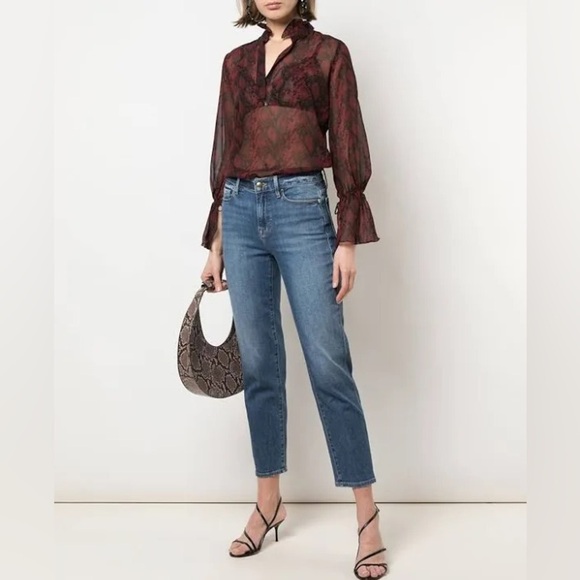 NILI LOTAN Animal Print Snakeskin Sheer Long Sleeve Silk Blouse XS - Picture 4 of 9